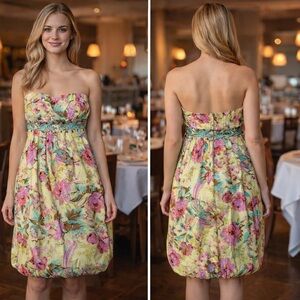 Plenty by Tracy Reese Silk Strapless Yellow and Pink Dress- size 4, Length: 33in